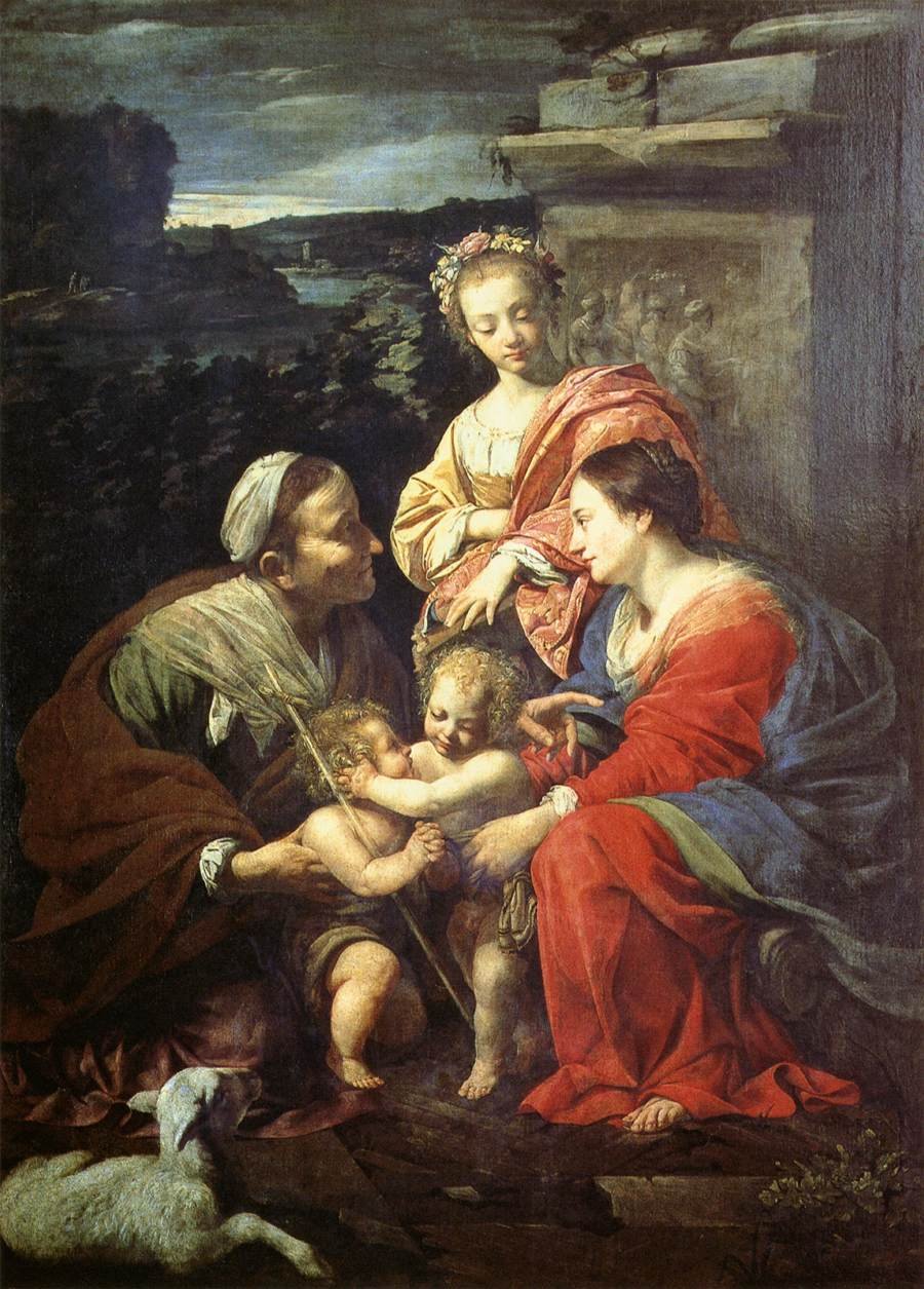 Den hellige familie med St. Elizabeth, Johannes Døberen og Catherine af Simon Vouet