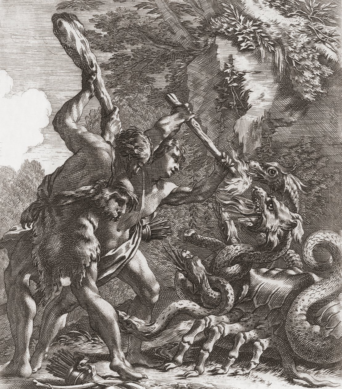 Herkules og Hydraen. (Print) af Simon (after) Vouet