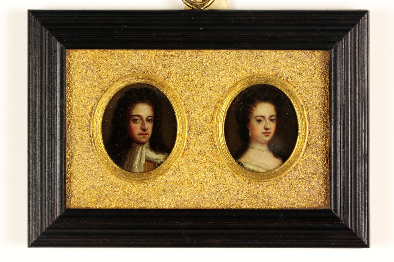 Kong William III og Queen Mary II (akvarel på vellum) (se også 3076025 & 3076026) af Simon (attr.to) Du Bois