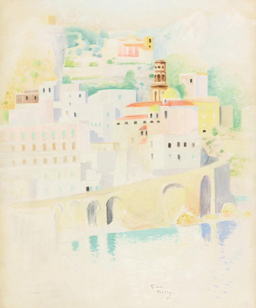 Atrani, Amalfikysten (pastel på papir) af Simon Albert Bussy