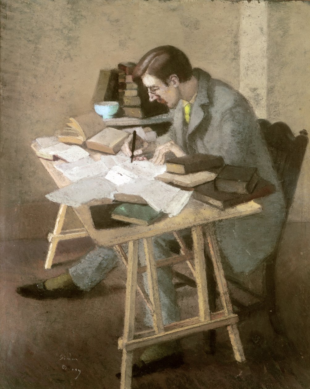Portræt af Lytton Strachey (pastel på papir) af Simon Albert Bussy