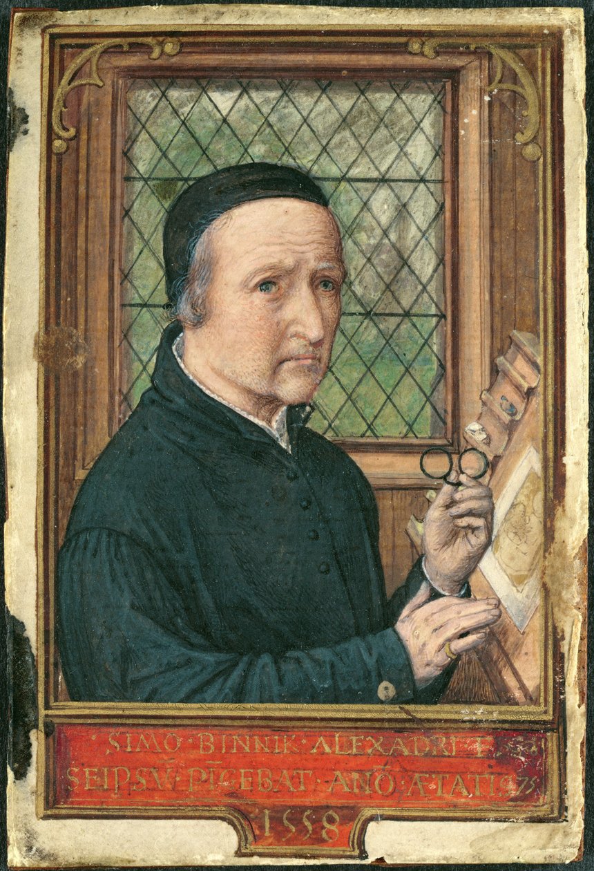 Tilføj 18855 Selvportræt af Simon Bening, fra en timebog, ca. 1540 af Simon Bening