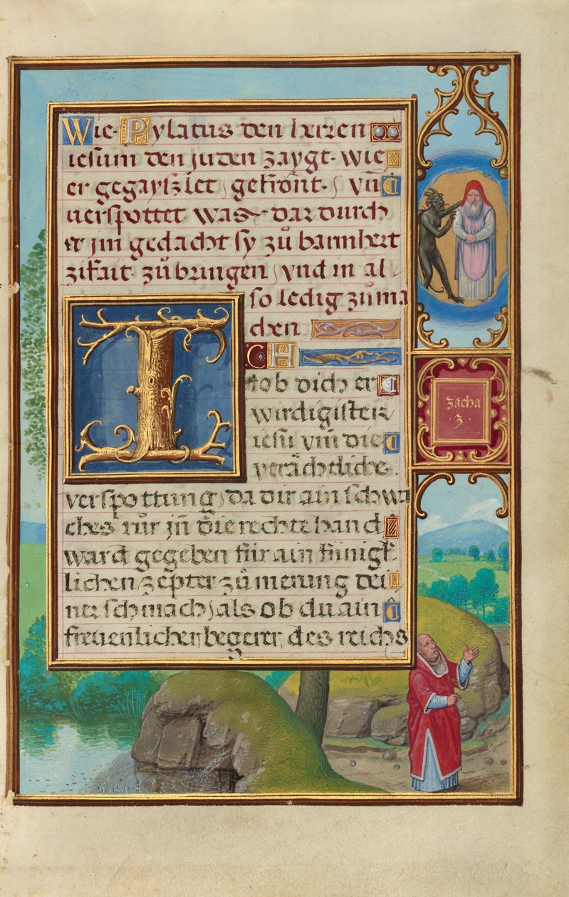 Rand mit der Vision des Hohenpriesters und des Teufels von Sacharja af Simon Bening