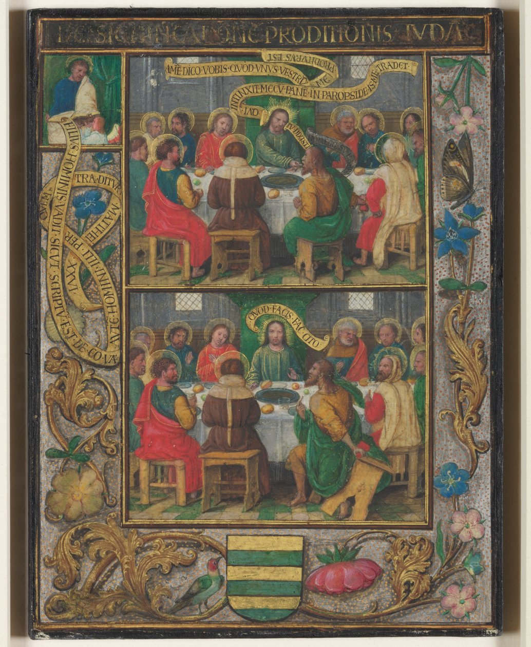 Enkelt blad med scener fra den sidste nadver, ca. 1525-1530. af Simon Bening