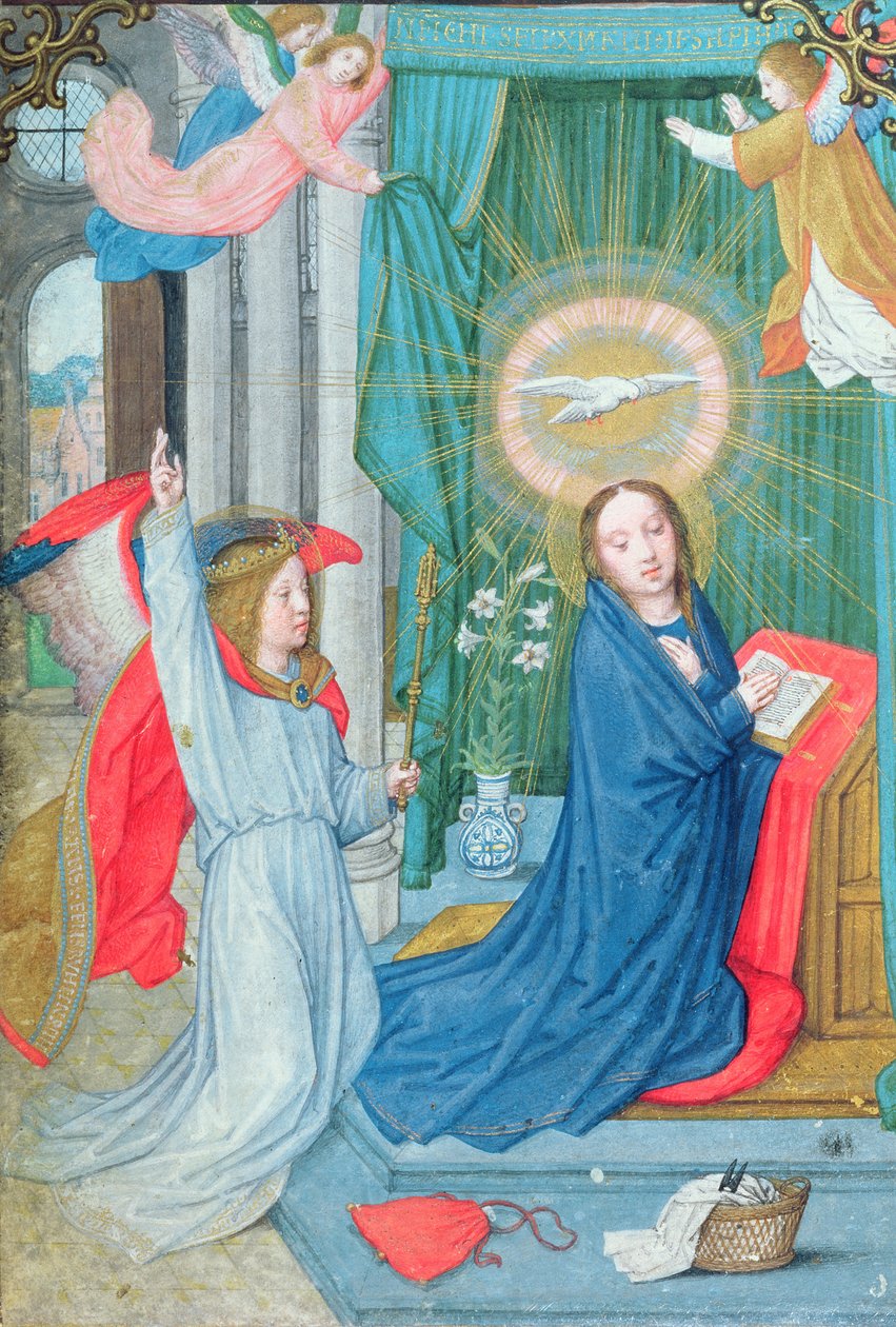 The Annunciation, miniature fra Norfolk Book of Hours af Simon Bening