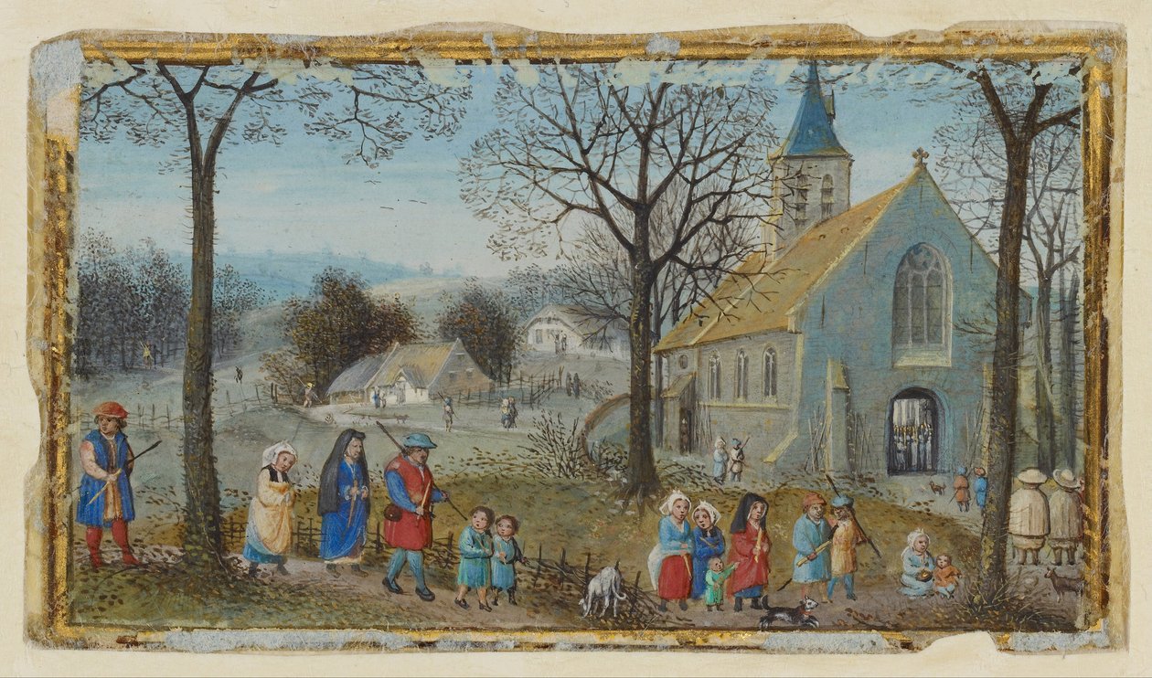 Landsbyboere på vej til kirke af Simon Bening