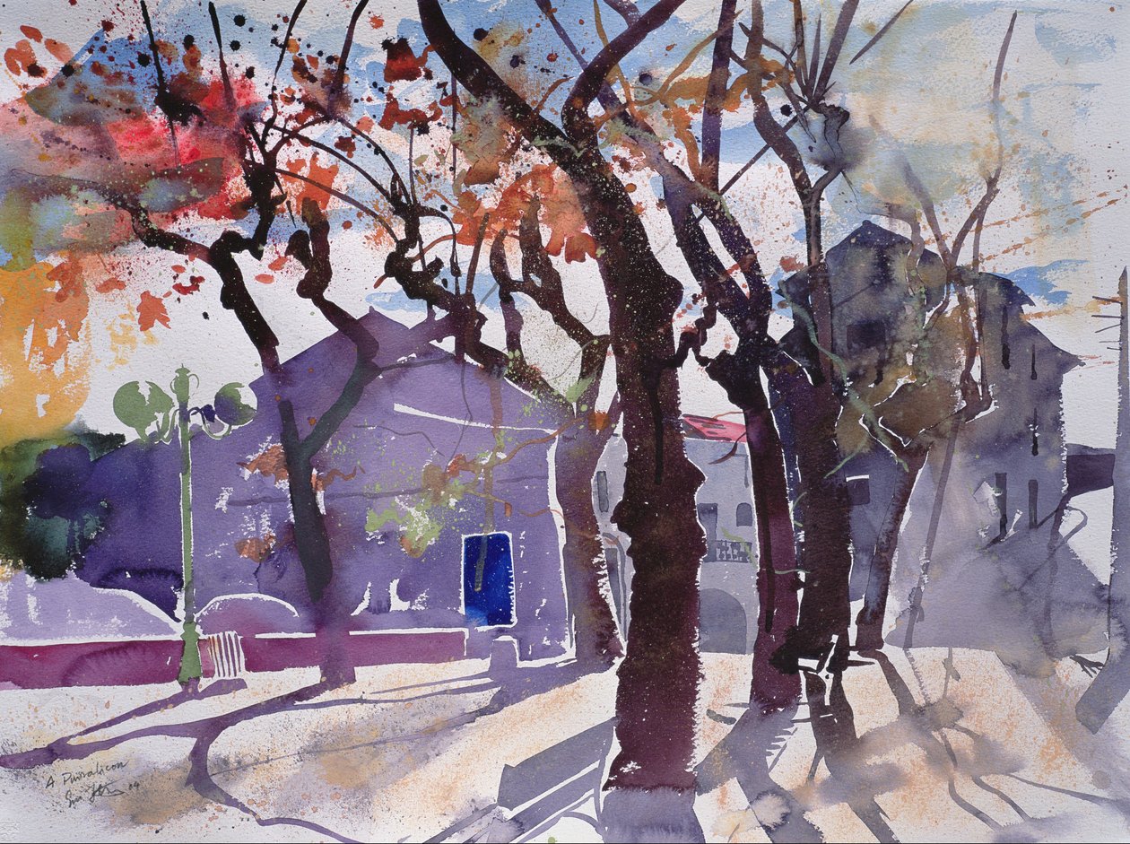 A Puissalicon, 2010 Frankrig (akvarel) af Simon Fletcher