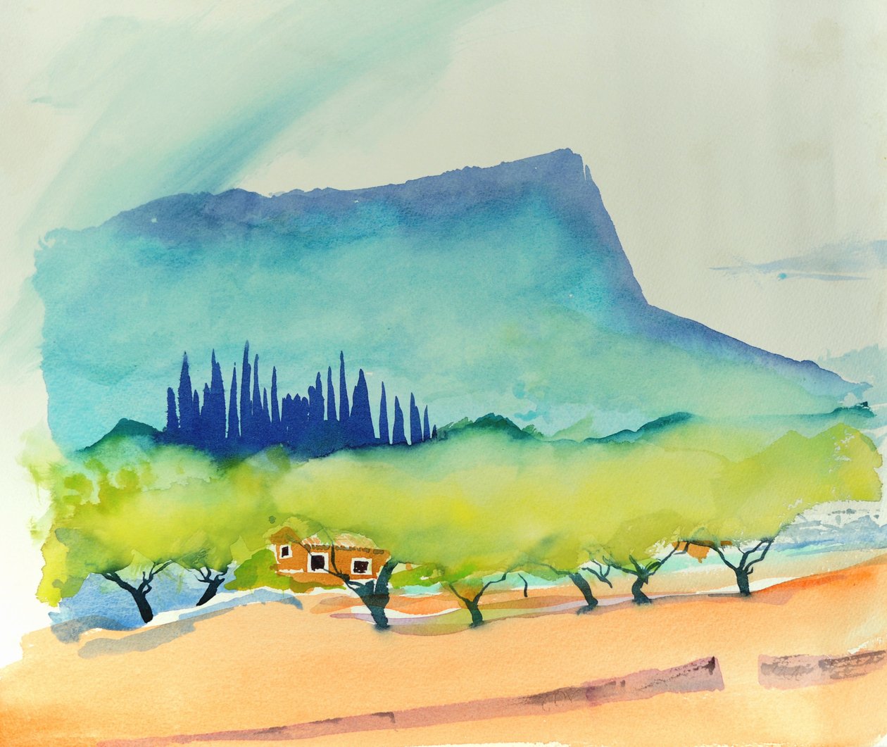 Mandler, Pollença, 2016 (akvarel) af Simon Fletcher