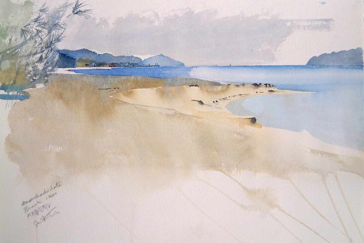 Stranden Amanohashidate, 2000 (akvarel) af Simon Fletcher