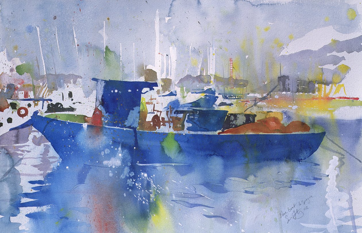 Blå båd La spezia, Italien, 2002 (akvarel) af Simon Fletcher