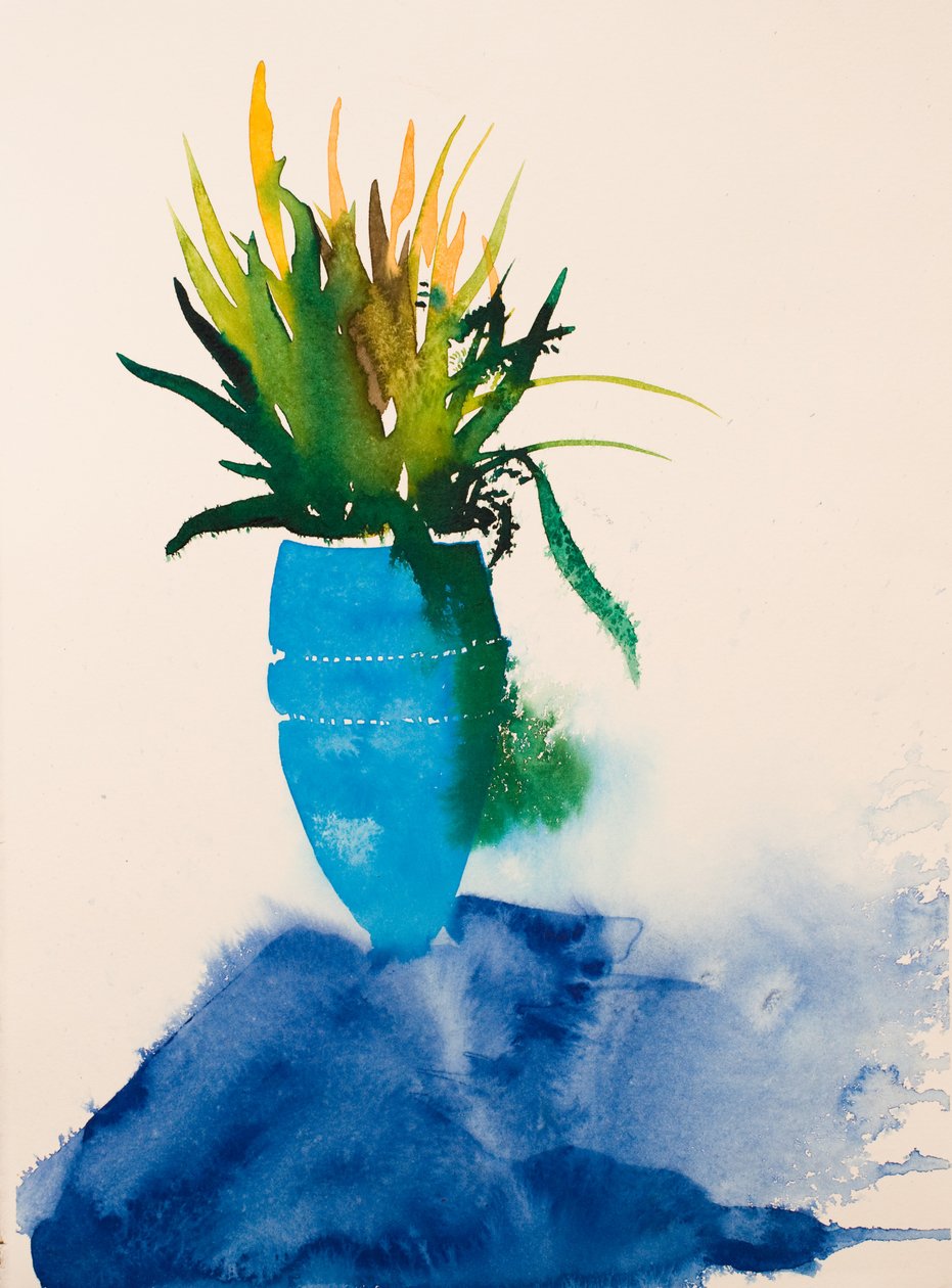Blå vase, 2016 (akvarel) af Simon Fletcher