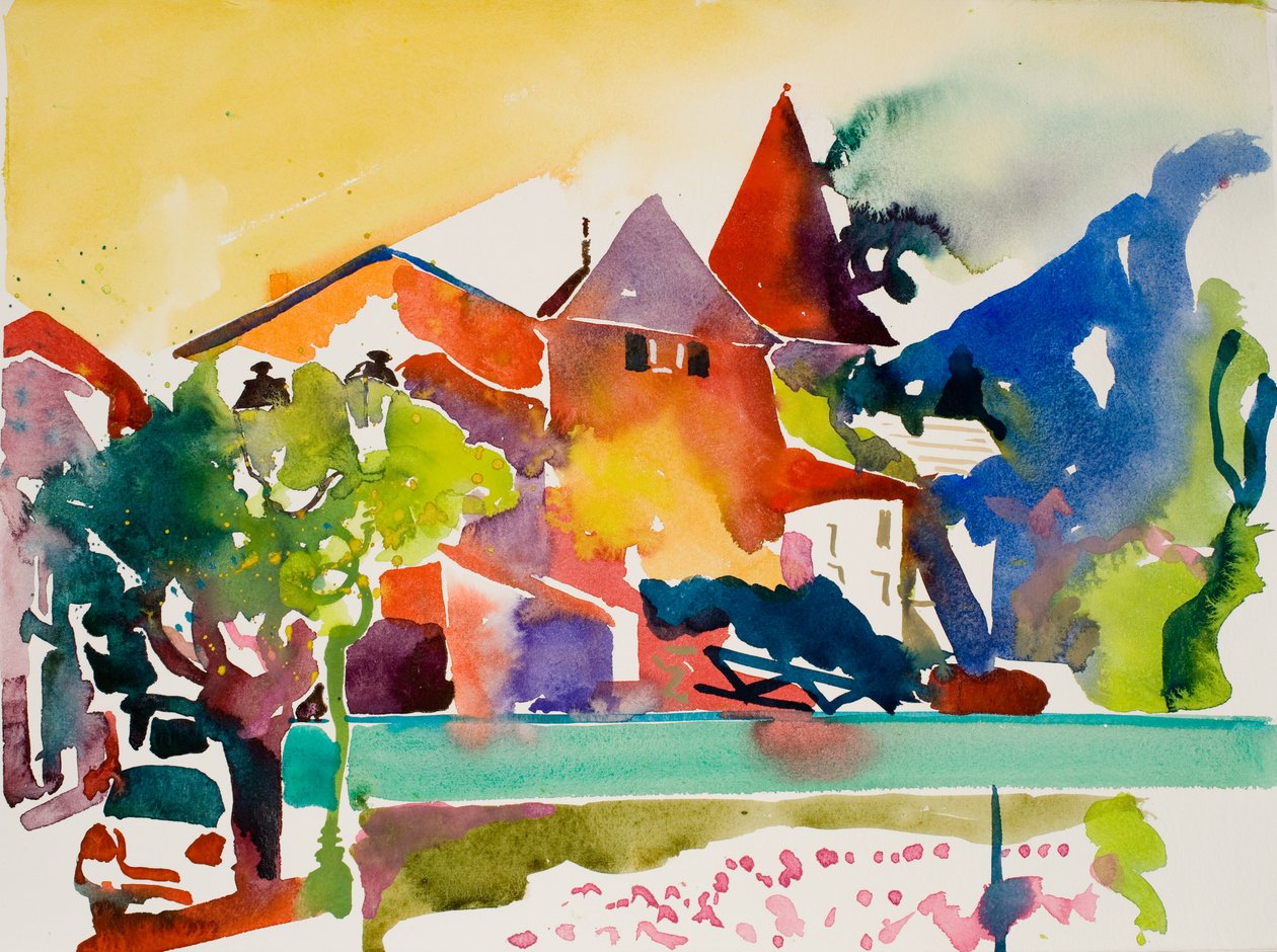 Bil, grøn stribe, 2017 (akvarel på papir) af Simon Fletcher