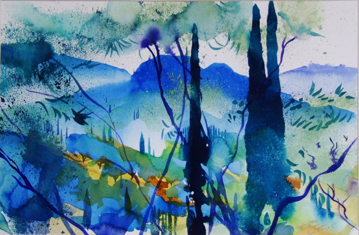 Korfu, nær Pagoi, 2005 (akvarel på papir) af Simon Fletcher