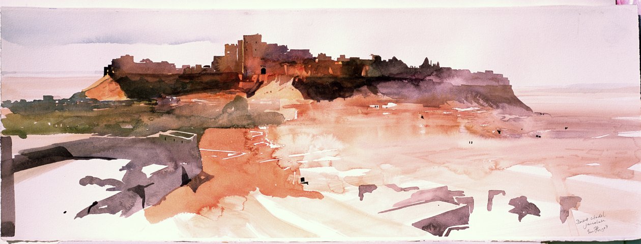 Desert Citadel, Jaiselmer, 2007 (akvarel på papir) af Simon Fletcher