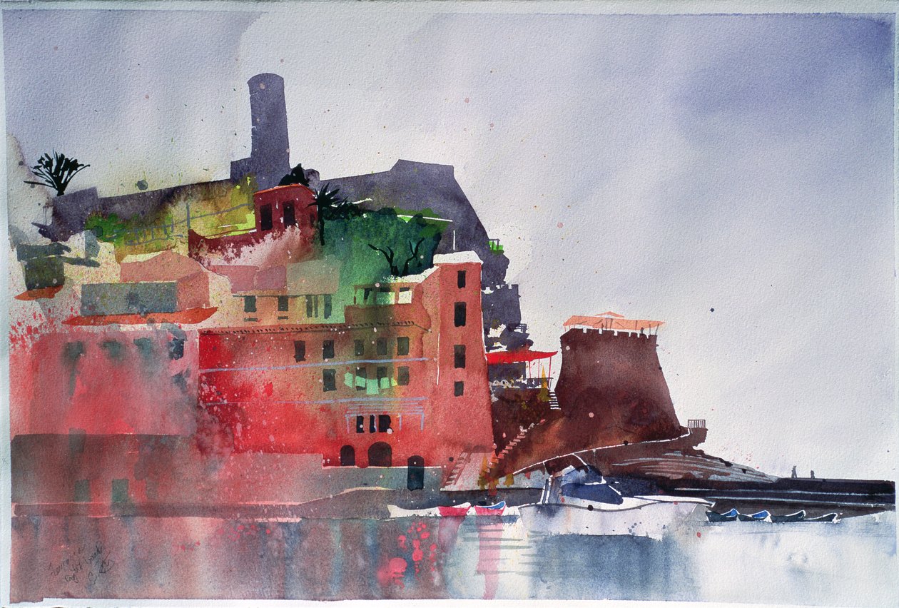 Fernazza, Eight Boats, 2002 (akvarel på papir) af Simon Fletcher