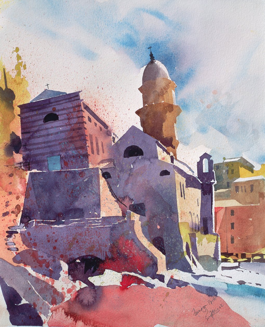 Fernazza, Porto, 2002 (akvarel på papir) af Simon Fletcher