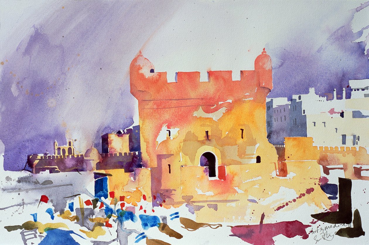 Fort og Medina II (akvarel på papir) af Simon Fletcher