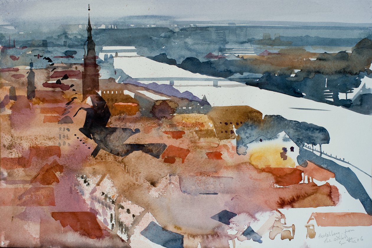 Heidelberg fra slottet, 2006 (akvarel) af Simon Fletcher