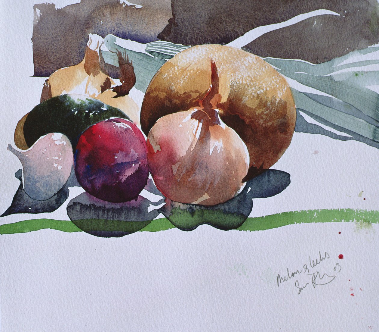 Melon og porrer, 2003 (akvarel) af Simon Fletcher