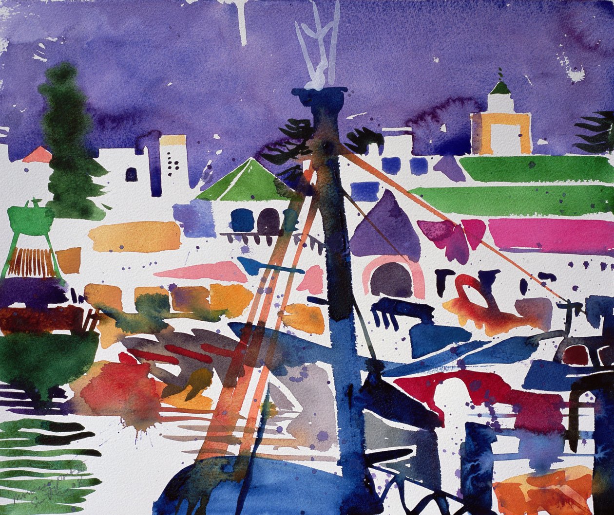 Moroccan Port III (akvarel på papir) af Simon Fletcher