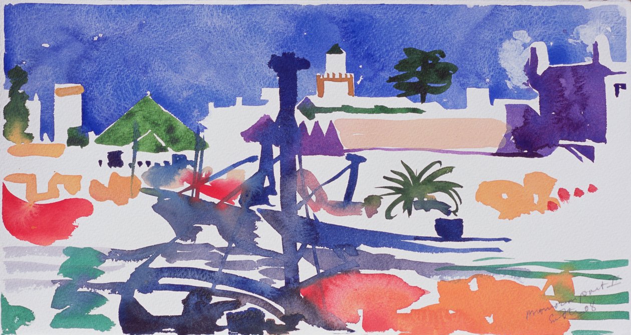 Moroccan Port II (akvarel på papir) af Simon Fletcher
