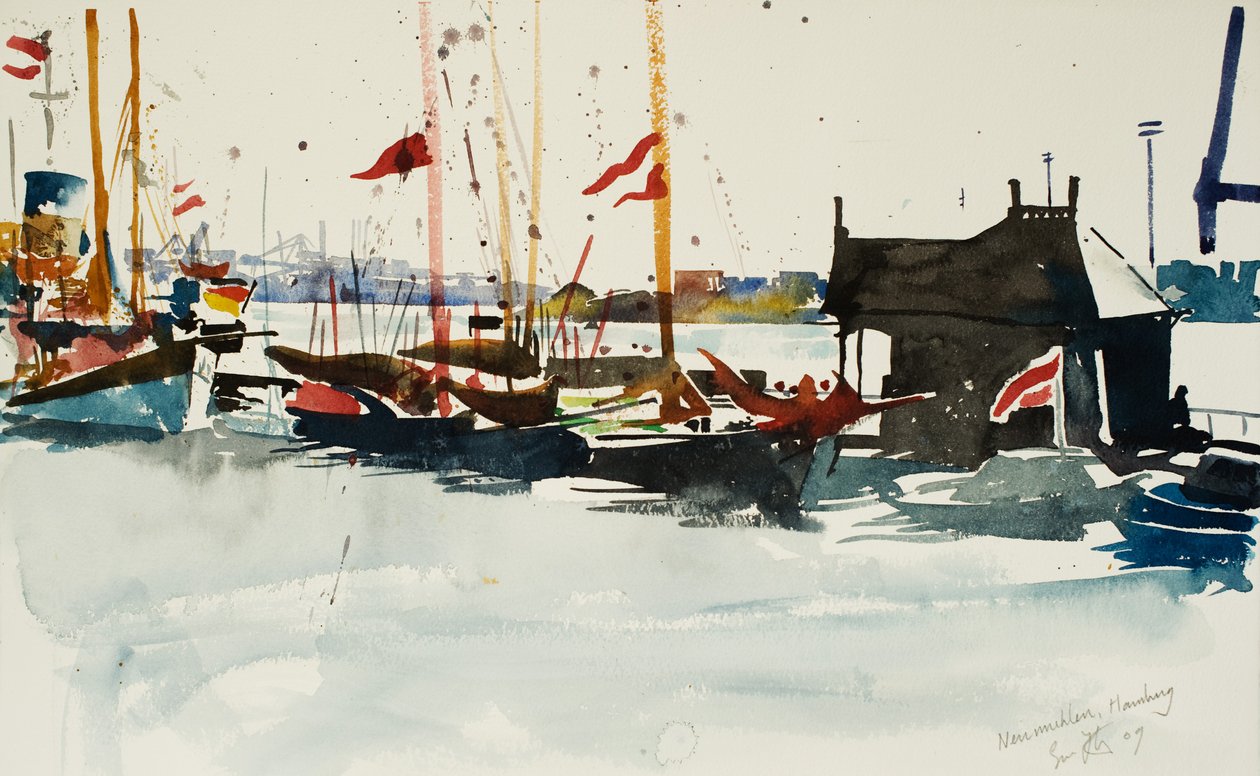Neumuhlen, Hamborg, 2009 (akvarel) af Simon Fletcher