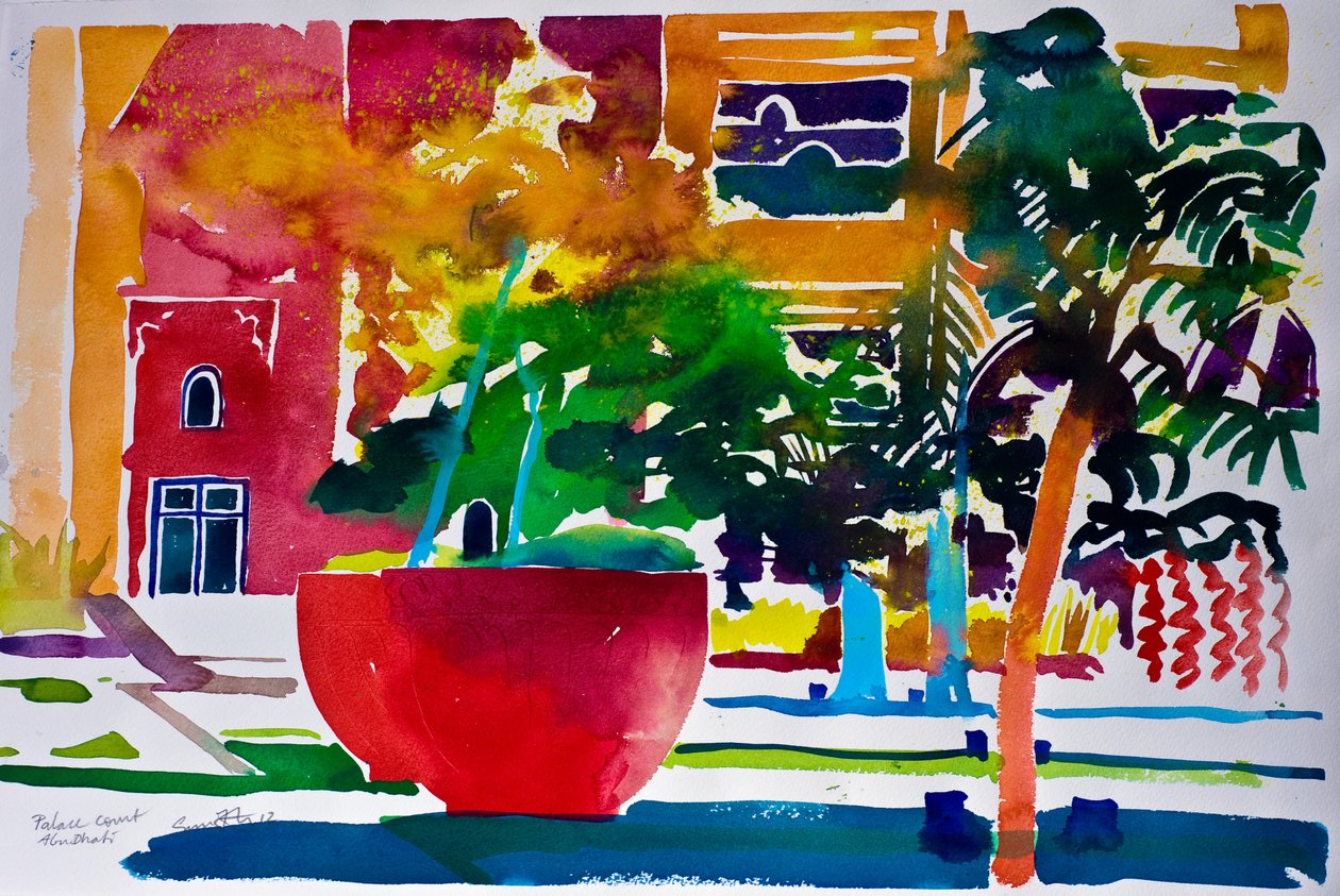 Palace Court, Abu Dhabi, 2012 (akvarel på papir) af Simon Fletcher