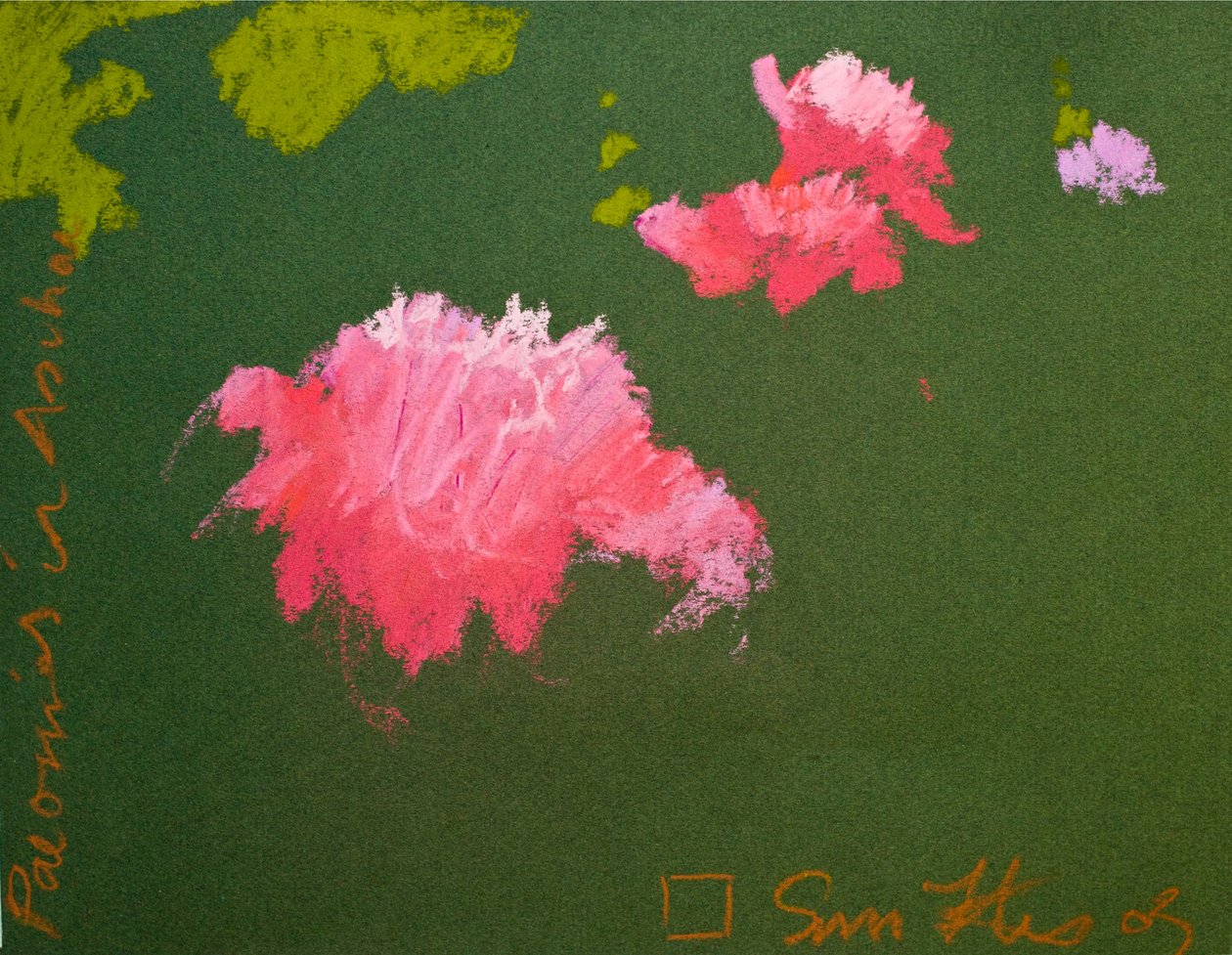 Pæoner i Aschau (pastel på papir) af Simon Fletcher