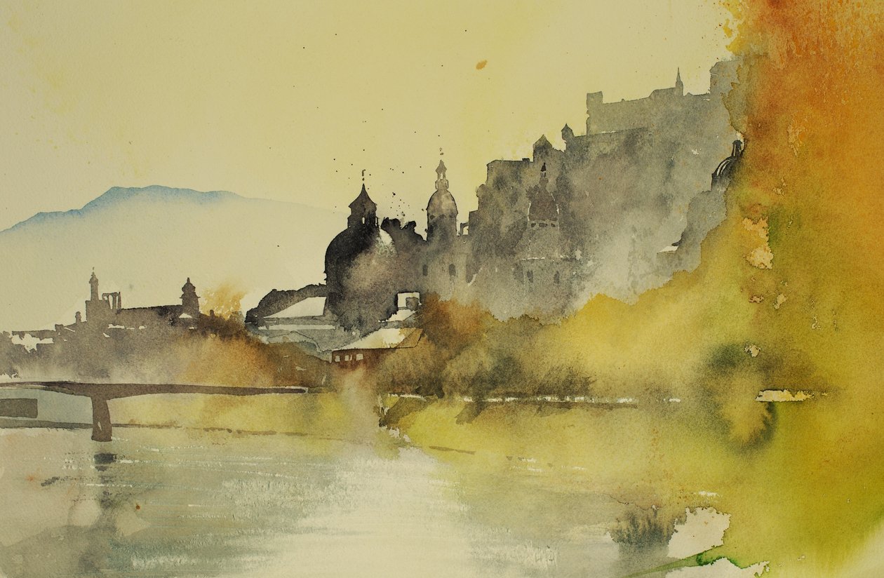 Salzburg-floden, 2005 (akvarel) af Simon Fletcher