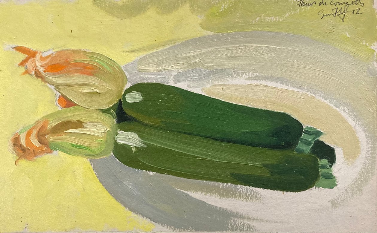 To courgetter (olie på plade) af Simon Fletcher