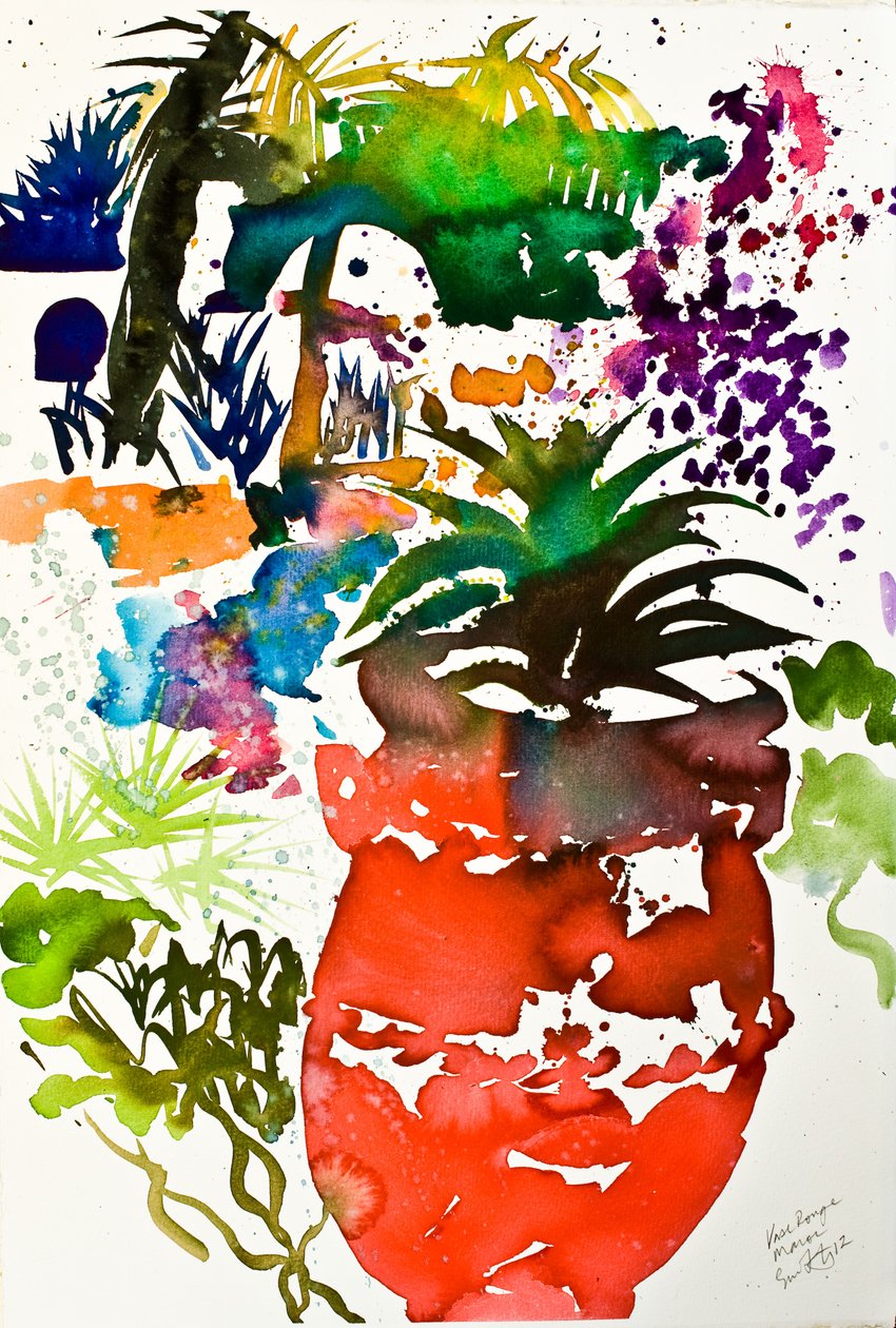 Vase rouge, Maroc 2013. akvarel af Simon Fletcher