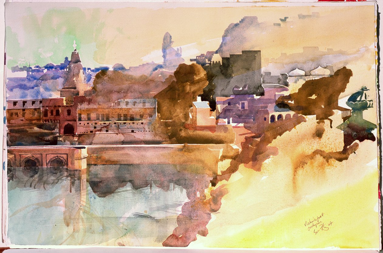 Vishnus fod, Jodphur, 2007 (akvarel på papir) af Simon Fletcher