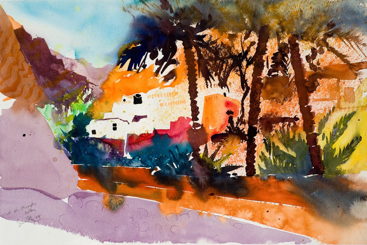 Wadi al Muaydin, 2004 (akvarel) af Simon Fletcher