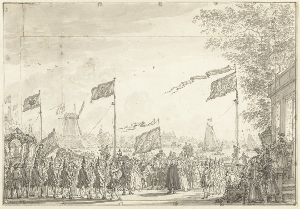 Farvel til Willem V og hans kone på Buitenamstel, 1768 af Simon Fokke