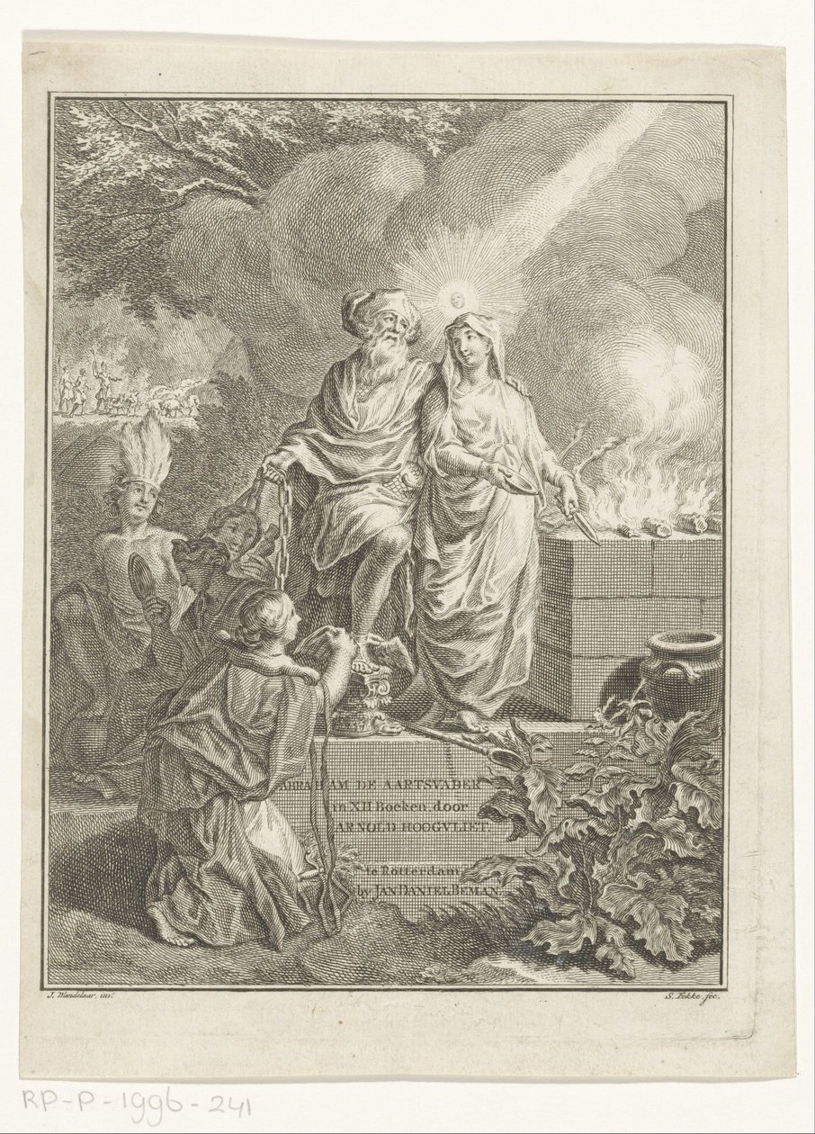 Allegorisk titelblad med patriark Abraham og sandhed Titelside for: Arnold Hoogvliet, patriarken Abraham, i XII Boeken, s.a. af Simon Fokke