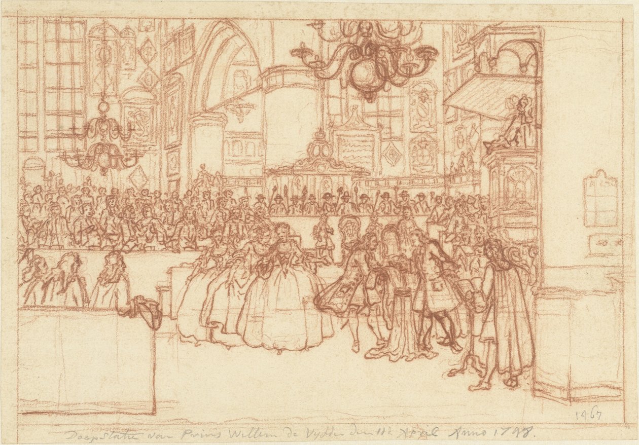Dåb af Prins William V, 1748 Prins Willem de Vyfdes dåb 11. april anno 1748 (titel på objekt) af Simon Fokke