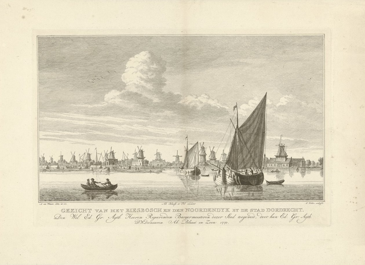 Udsigt over Biesbosch og Noordendijk nær Dordrecht Udsigt over Biesbosch og den Noordendyk ved byen Dordrecht (titel på objekt) af Simon Fokke