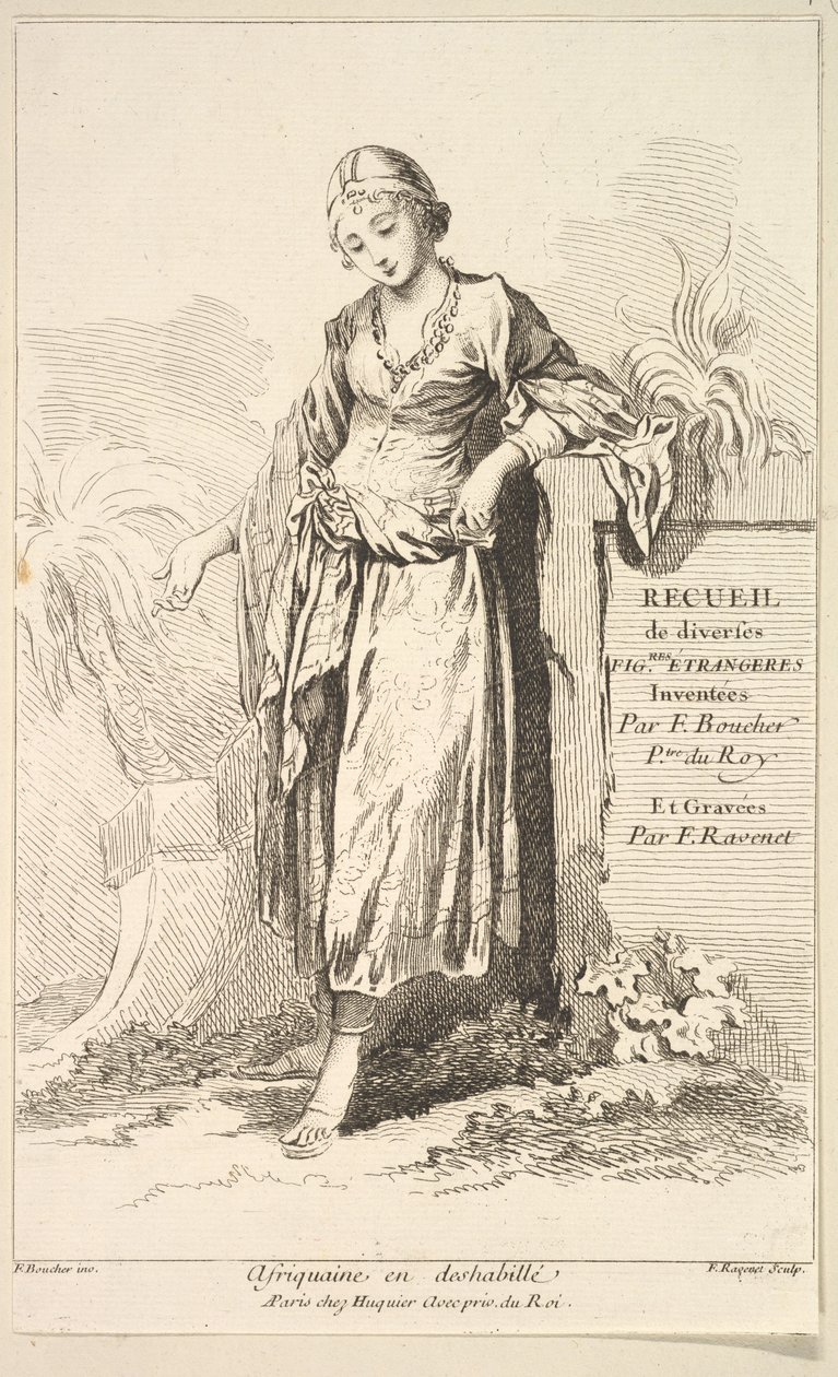 Afrikansk kvinde i negligé, fra Samling af forskellige udenlandske figurer Opfundet af..., 1700-tallet. af Simon Francois Ravenet