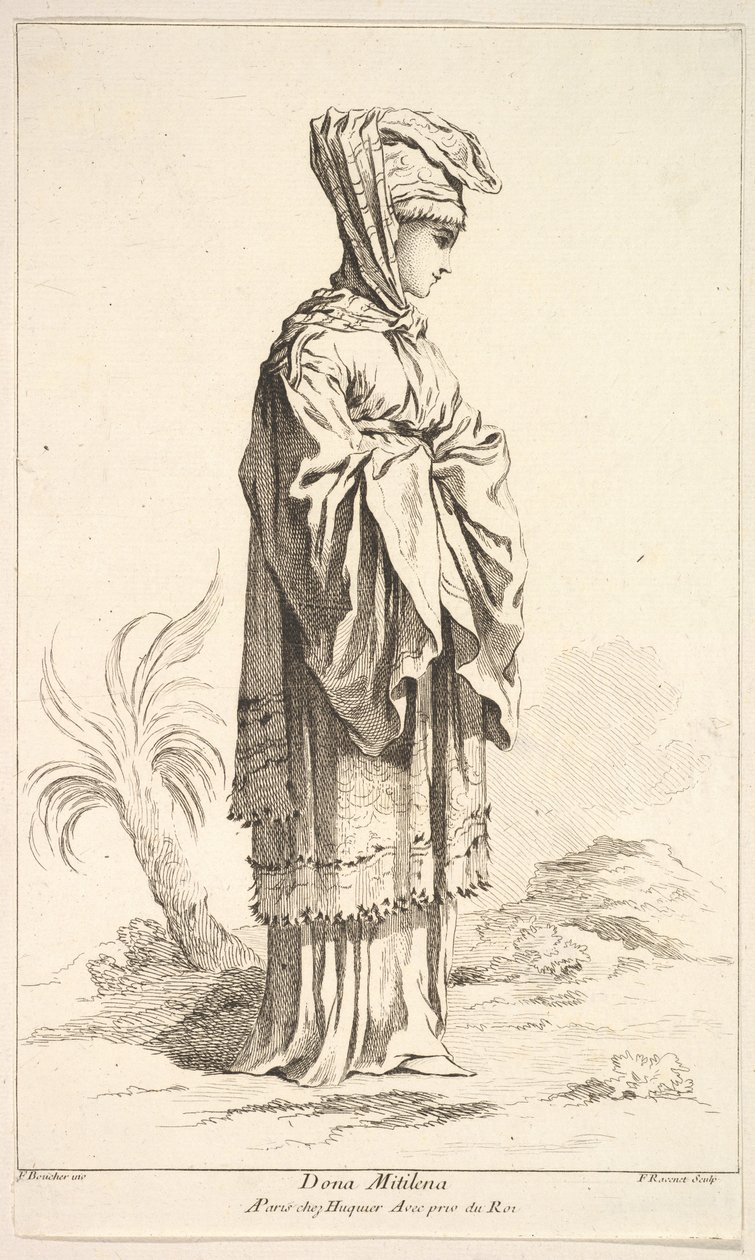 Dona Mitilena, fra Samling af forskellige udenlandske figurer Opfundet af F. Bouche..., 1700-tallet. af Simon Francois Ravenet