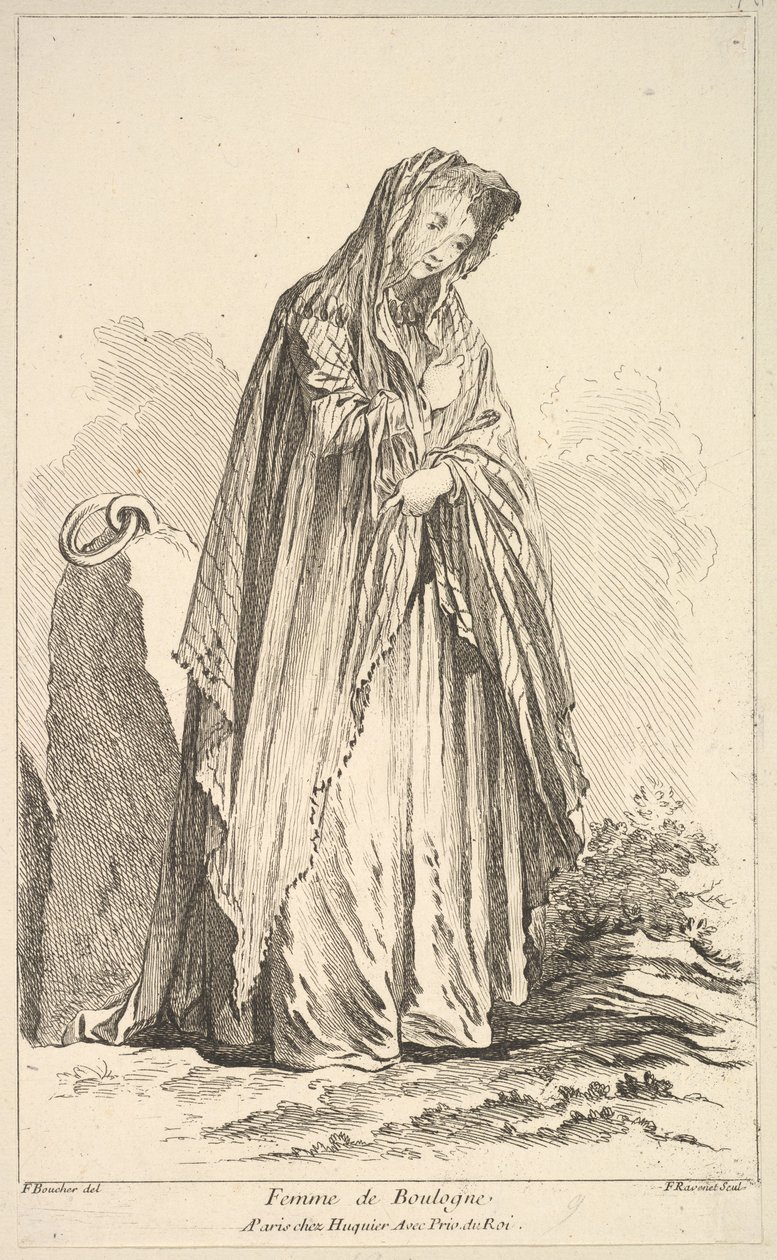 Woman of Boulogne, fra Samling af forskellige udenlandske figurer Opfundet af F. Bo..., 1700-tallet. af Simon Francois Ravenet