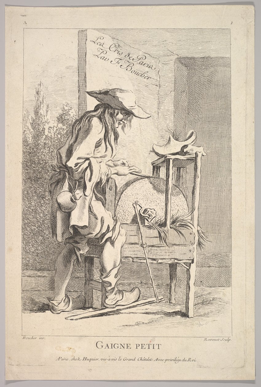 Frontispice: Gaigne Petit, fra Le Cris de Paris The Cries of Paris, plade 1, 1700-tallet. af Simon Francois Ravenet