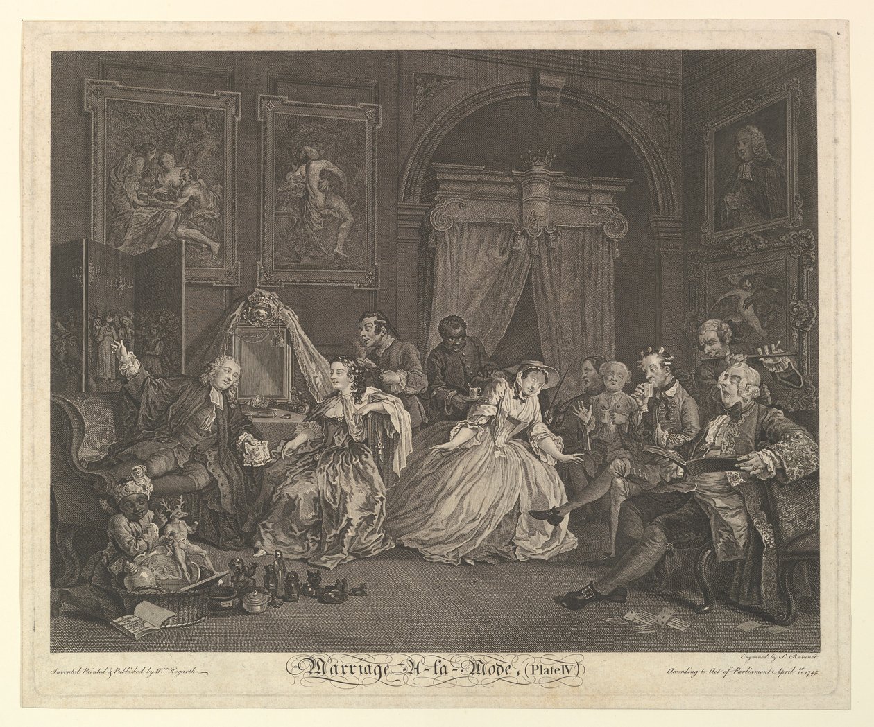 Ægteskab A-la-Mode, Tavle IV, 1. april 1745. af Simon Francois Ravenet