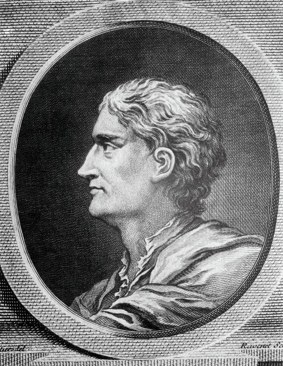 Portræt af Isaac Newton (1642-1727), engelsk fysiker og matematiker, gravering af Simon Francois Ravenet (1706-1774) af Simon Francois Ravenet