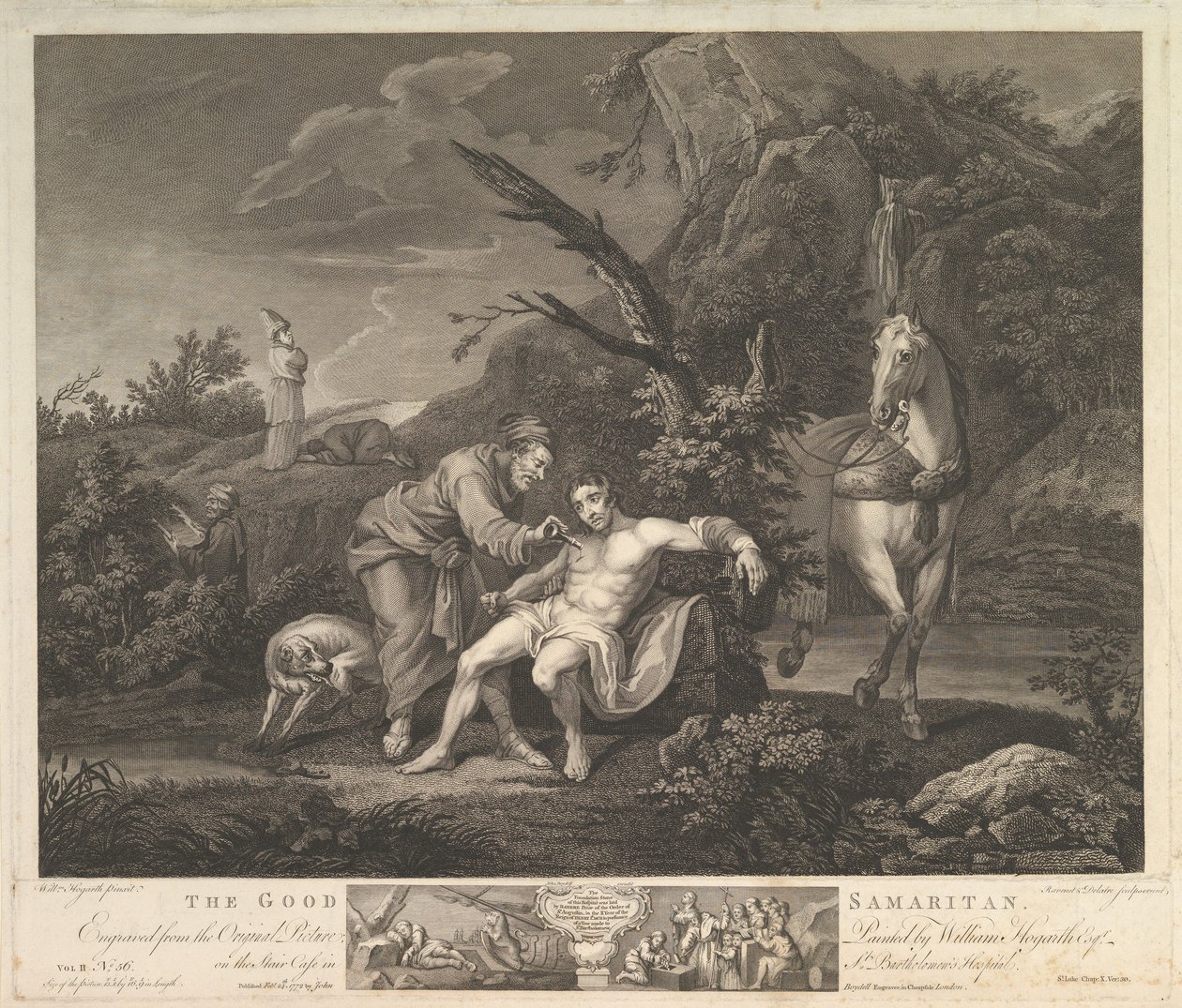 Den barmhjertige samaritaner St. Lukas, kapitel. 10, vers 30, 24. februar 1772. af Simon Francois Ravenet