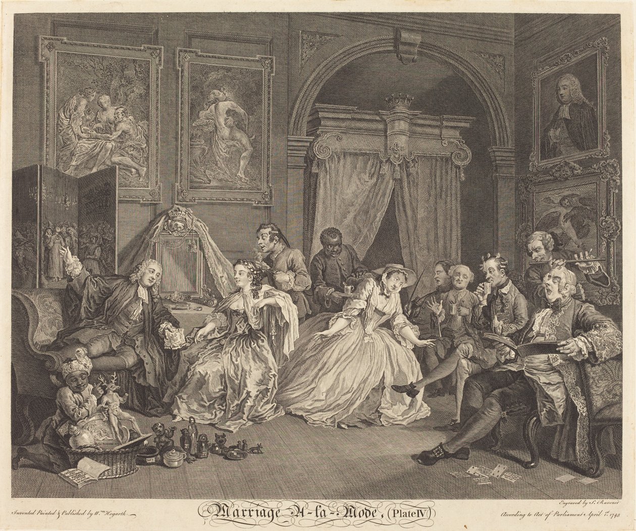 Ægteskab a la Mode: pl.4 af Simon Francois Ravenet I after William Hogarth