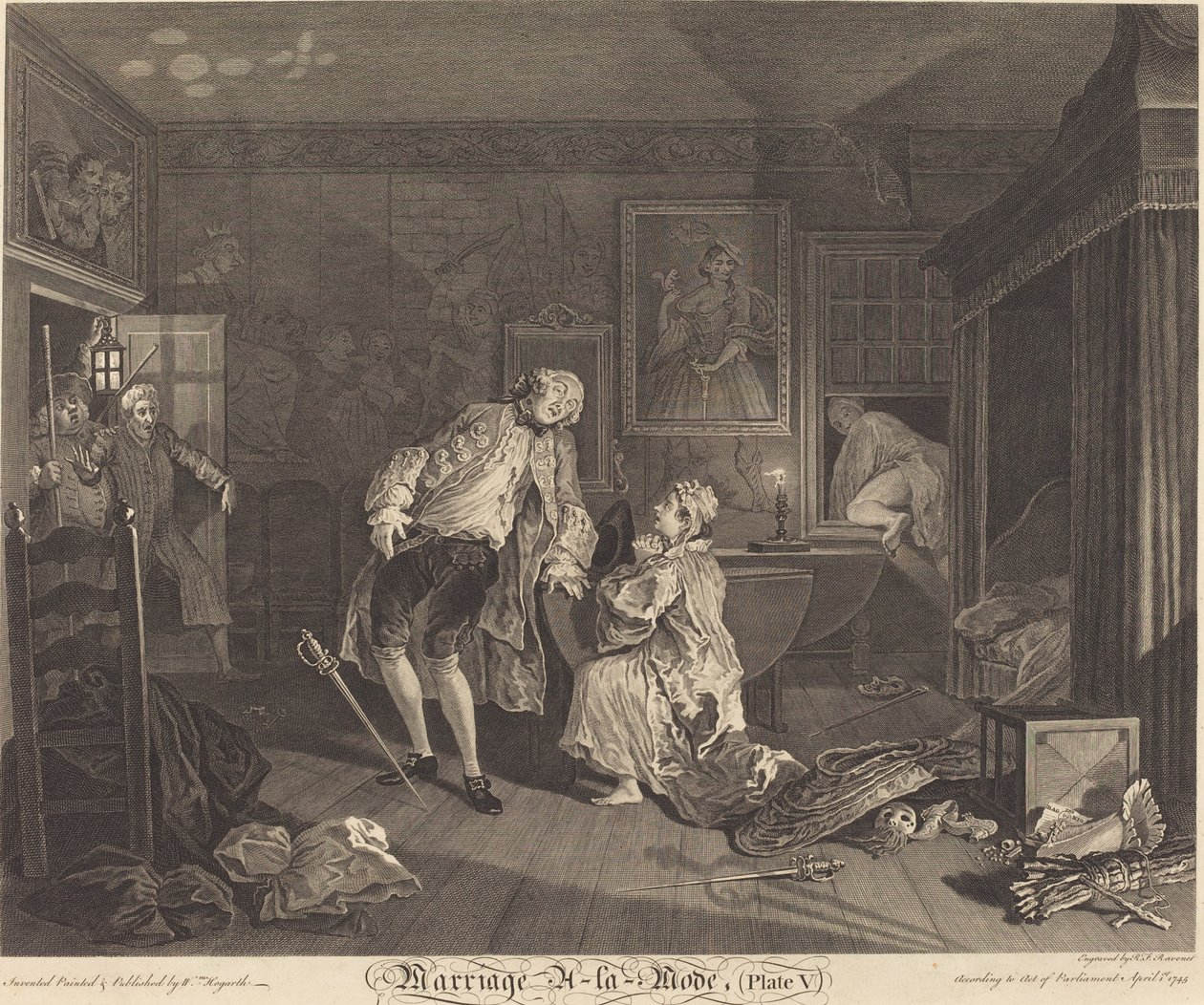 Ægteskab a la Mode: pl.5 af Simon Francois Ravenet I after William Hogarth