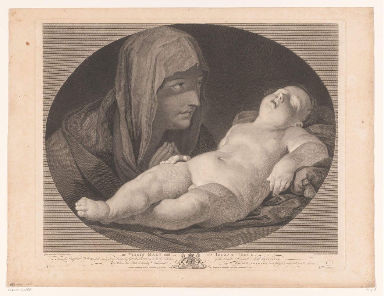 Maria med sovende Kristus Jomfru Maria og spædbarnet Jesus (titel på objekt) af Simon François Ravenet (le vieux)
