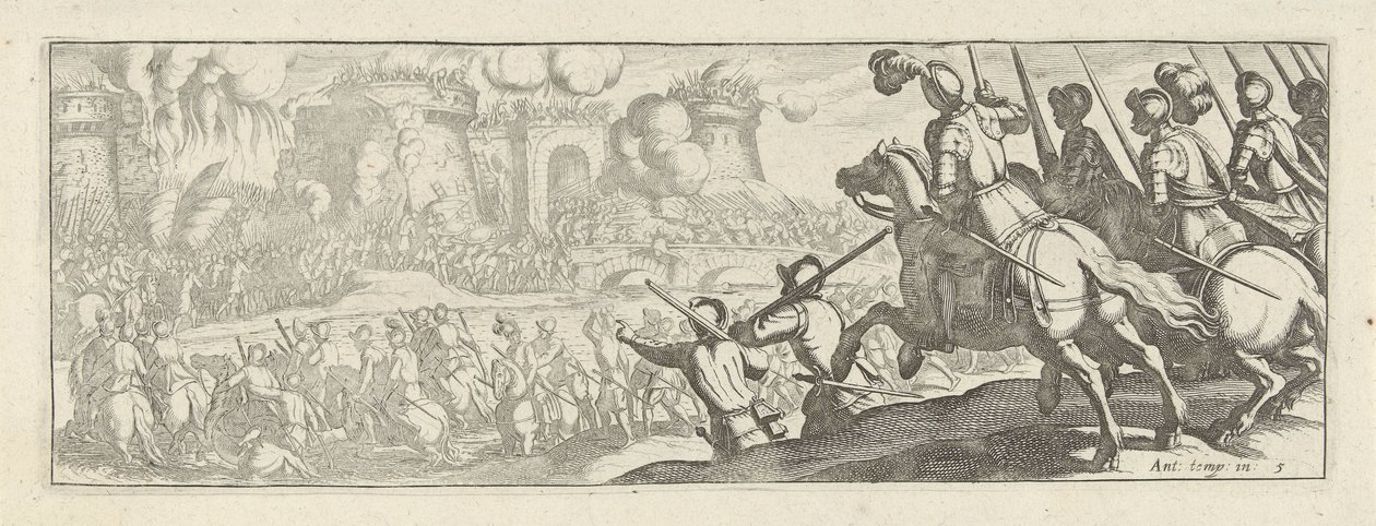 Cavaleristen bestormen een stadsmuur Cavalry (serietitel) Faecvnda hvad er den elskede af Phaebus og den taknemmelige Florentia til mænd af ivrig geni, nok er vist af pvgnas, enthea ved kraften af ​​de bryster, som Mercury udskårne den garvede klient (seri af Simon Frisius