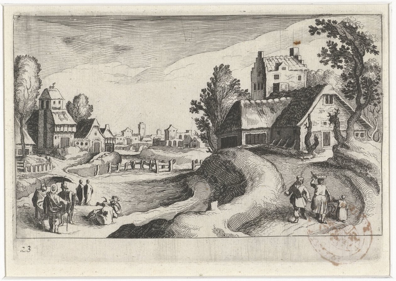 Landsbyudsigt med en gård af Simon Frisius