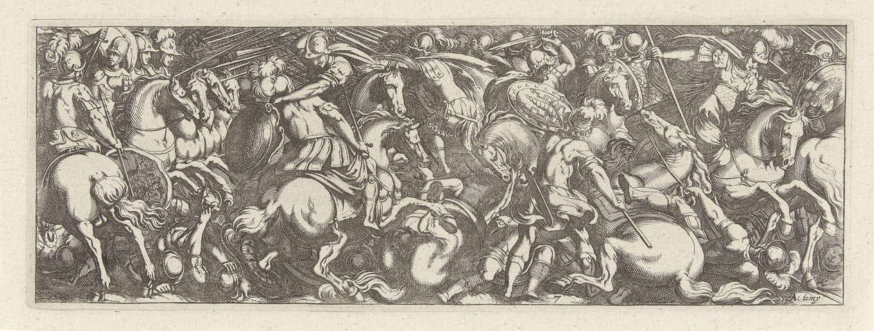 Gevecht mellem kavaleristen og infanterist Cavalry (serietitel) Faecvnda hvad er den elskede af Phaebus og den taknemmelige Florentia til mænd af ivrig geni, nok er vist af pvgnas, enthea ved kraften af ​​de bryster, som Mercury udskårne den garvede klient af Simon Frisius